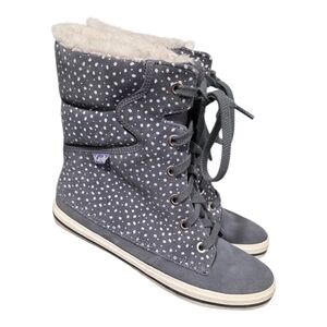 Keds Winter Polka Dot Sherpa Lined Lace-Up Suede Boots Gray Size 7
